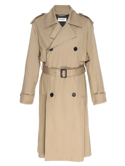 Shop Saint Laurent Oversized Trench Coat In Beige