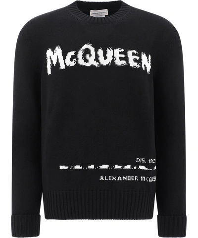 Shop Alexander Mcqueen Graffiti Logo Intarsia Sweater In Black