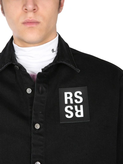 Shop Raf Simons Logo Patch Denim Jacket In Black
