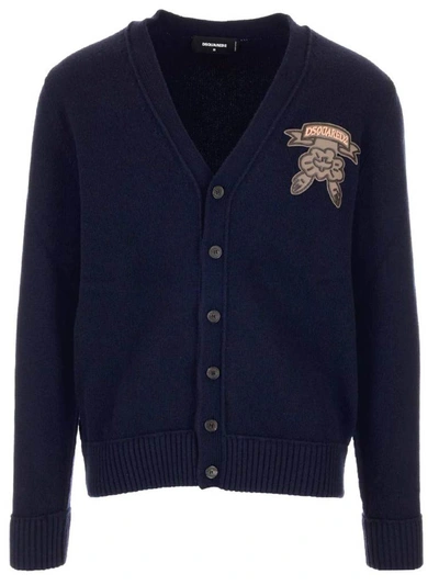 Shop Dsquared2 Logo Patch Buttoned Cardigan In Navy