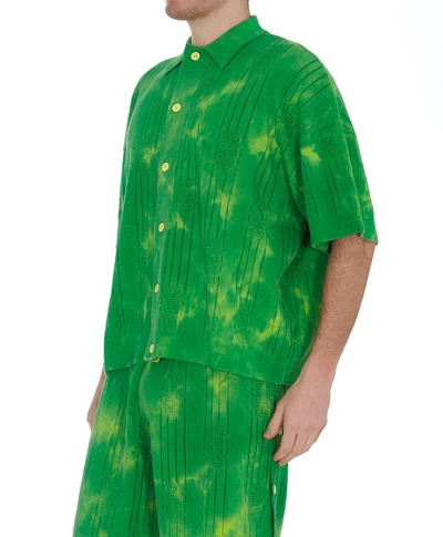 Shop Gcds Tie Dye Print Buttoned Shirt In Green