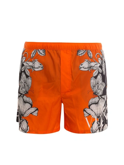 Shop Valentino Dark Blooming Print Swim Shorts In Multi