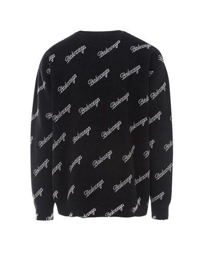 Shop Balenciaga Allover Logo Intarsia Sweater In Black