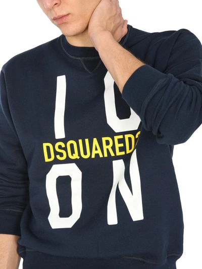 Shop Dsquared2 Logo Print Crewneck Sweatshirt In Navy