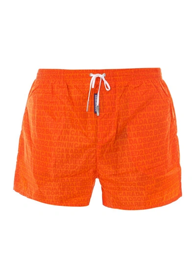 Shop Dsquared2 Logo Print Swim Trunks In Orange