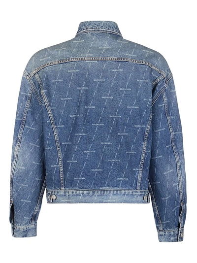 Shop Balenciaga Allover Logo Denim Jacket In Blue