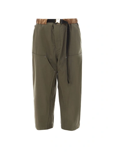 Shop Sacai Belted Cropped Trousers In Green