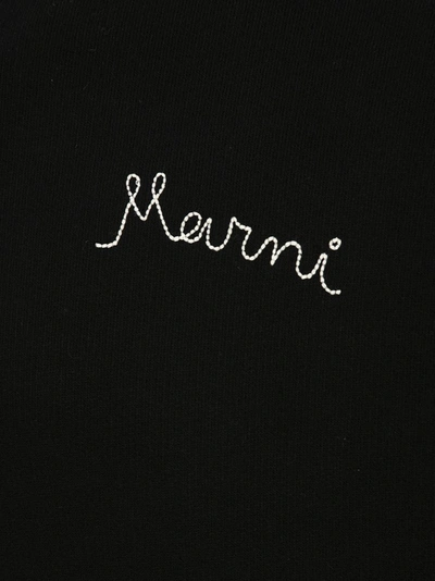 Shop Marni Logo Embroidered Contrast Detail Hoodie In Black