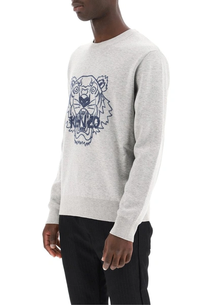 Shop Kenzo Tiger Embroidered Sweater In Grey