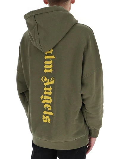 Shop Palm Angels Logo Print Oversized Hoodie In Green