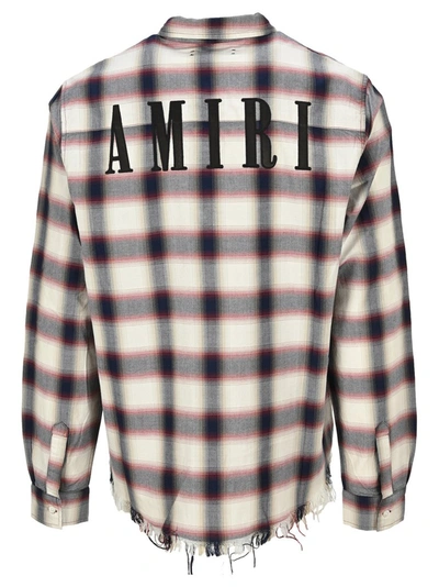 Shop Amiri Logo Print Flannel Shirt In Multi