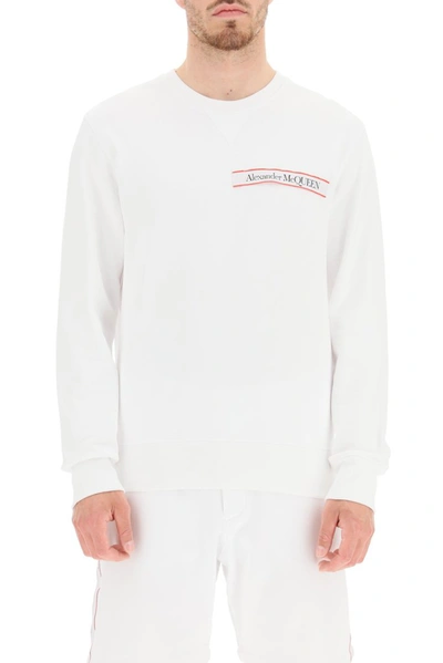 Shop Alexander Mcqueen Logo Patch Crewneck Sweatshirt In White