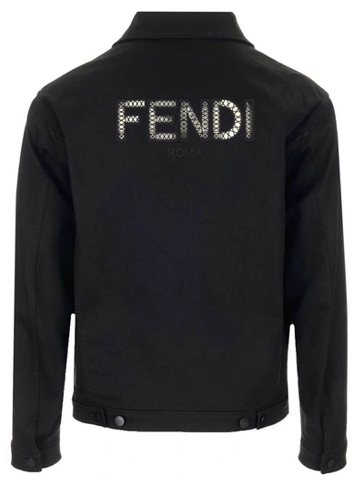 Shop Fendi Roma Logo Denim Jacket In Black