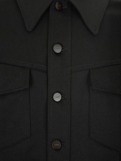 Shop Fendi Roma Logo Denim Jacket In Black