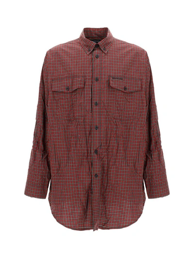 Shop Balenciaga Oversized Tartan Shirt In Red