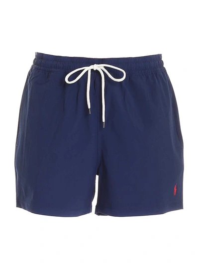 Shop Polo Ralph Lauren Logo Patch Drawstring Swimming Shorts In Navy