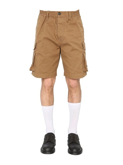 Shop Dsquared2 Elasticated Waistband Cargo Shorts In Beige