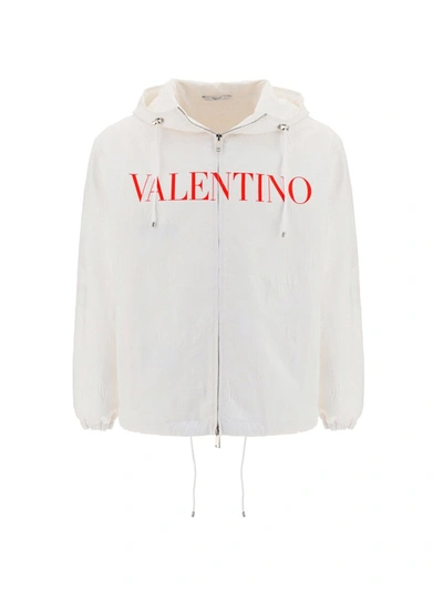 Shop Valentino Logo Print Hooded Jacket In White