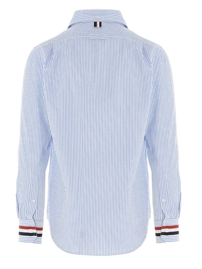 Shop Thom Browne Striped Buttoned Shirt In Blue