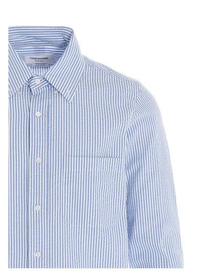 Shop Thom Browne Striped Buttoned Shirt In Blue