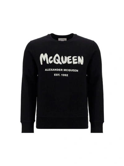 Shop Alexander Mcqueen Graffiti Logo Print Sweatshirt In Black