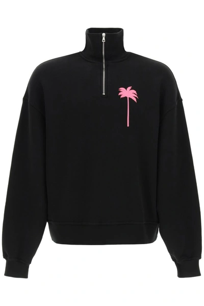 Shop Palm Angels Palm Tree Turtleneck Sweatshirt In Black