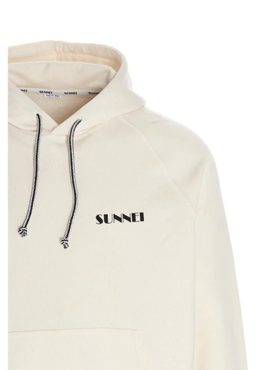 Shop Sunnei Logo Print Drawstring Hoodie In White