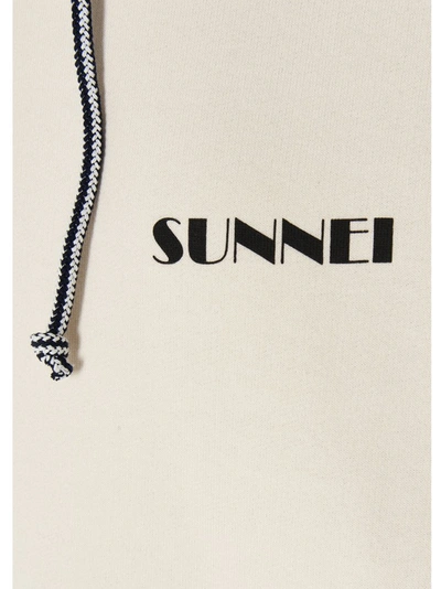 Shop Sunnei Logo Print Drawstring Hoodie In White