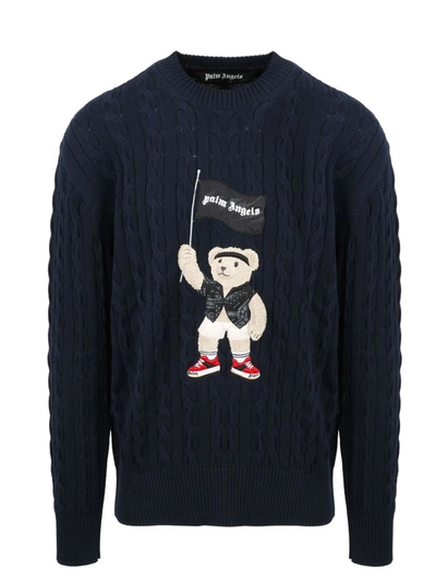 Shop Palm Angels Pirate Bear Cable Knit Sweater In Black