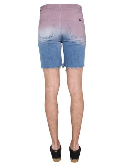 Shop Saint Laurent Gradient Raw Edge Denim Shorts In Multi