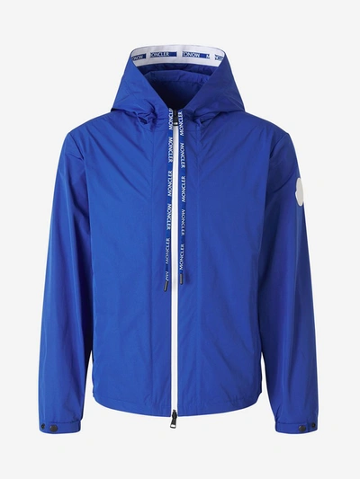 Shop Moncler Logo Patch Hooded Jacket In Blue