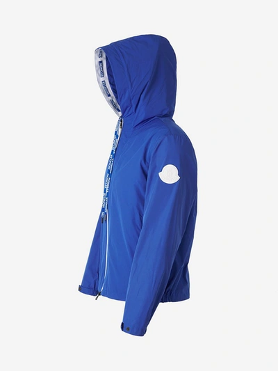 Shop Moncler Logo Patch Hooded Jacket In Blue