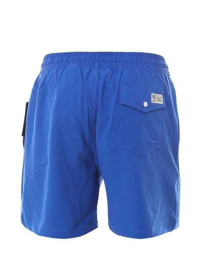 Shop Polo Ralph Lauren Logo Embroidered Swim Shorts In Blue