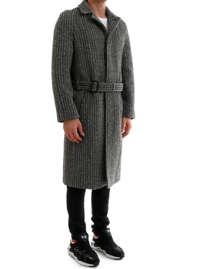 Shop Saint Laurent Belted Coat In Grey