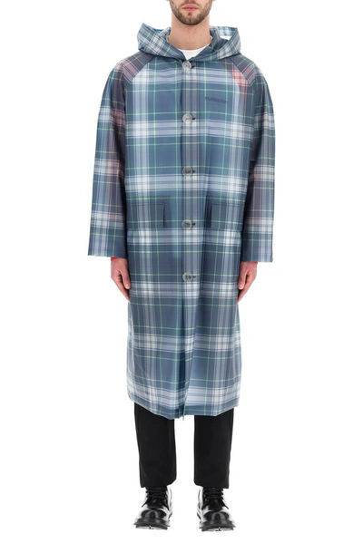 Shop Burberry Tartan Print Raincoat In Blue