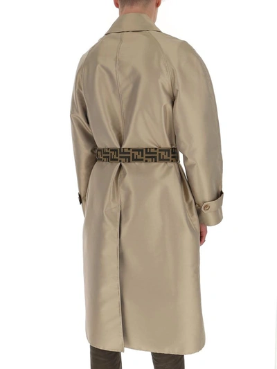 Shop Fendi Ff Belted Trench Coat In Beige