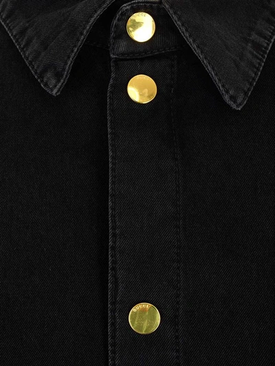 Shop Gucci Web Stripe Denim Shirt In Black