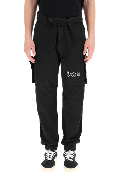 Shop Palm Angels Logo Cargo Pants In Black