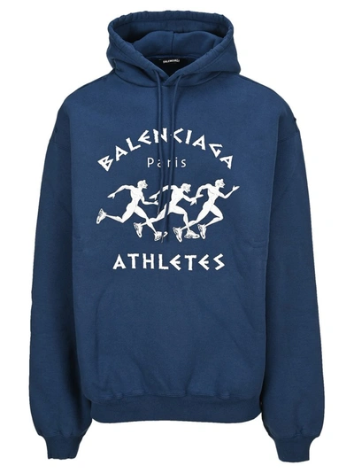 Shop Balenciaga Athletes Print Oversized Hoodie In Blue