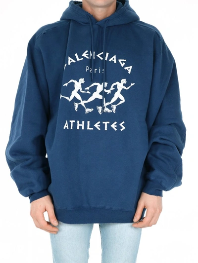 Shop Balenciaga Athletes Print Oversized Hoodie In Blue