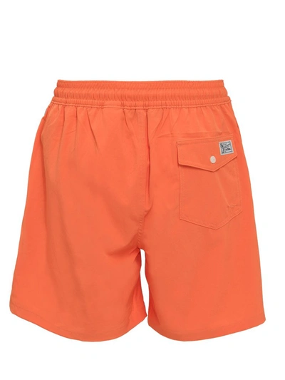 Shop Polo Ralph Lauren Logo Embroidered Swim Shorts In Orange