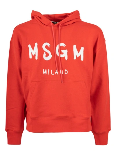 Shop Msgm Logo Printed Hoodie In Red
