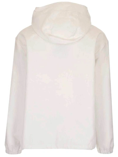 Shop Valentino Logo Print Drawstring Hooded Jacket In White