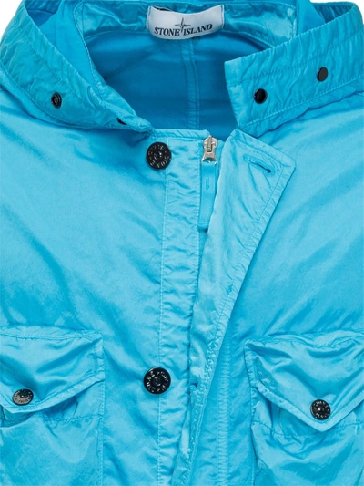Shop Stone Island Logo Patch Drawstring Hooded Jacket In Blue