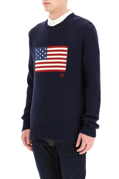 Shop Polo Ralph Lauren Flag Intarsia Knit Sweater In Navy