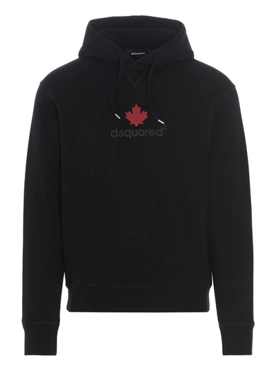 Shop Dsquared2 Maple Leaf Logo Print Hoodie In Black
