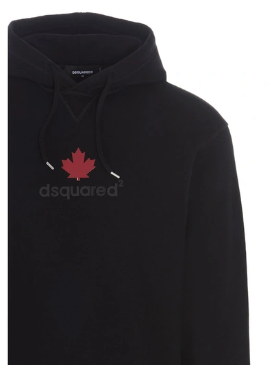 Shop Dsquared2 Maple Leaf Logo Print Hoodie In Black