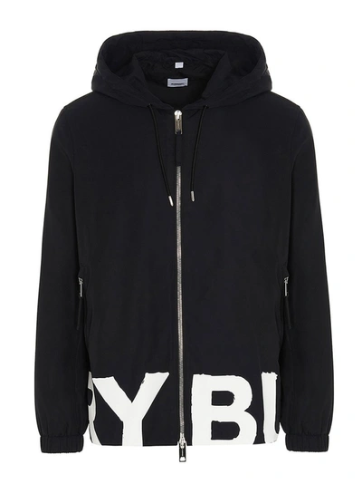 Shop Burberry Logo Print Hooded Jacket In Black