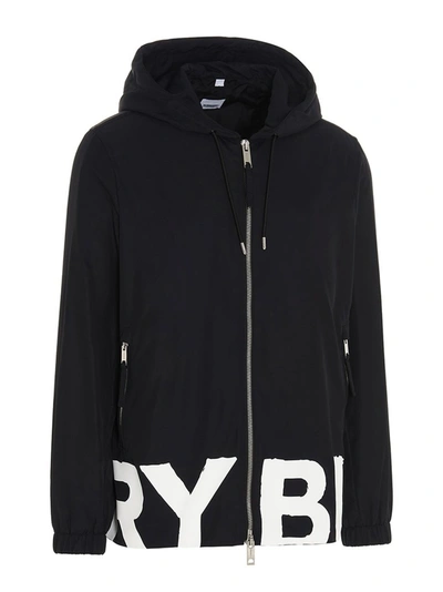 Shop Burberry Logo Print Hooded Jacket In Black