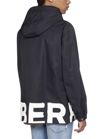 Shop Burberry Logo Print Hooded Jacket In Black